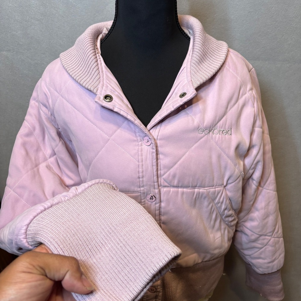 Ecko Red Pink Quilted Bomber Jacket Ribbed Knit Trim Womens Large Y2K Streetwear